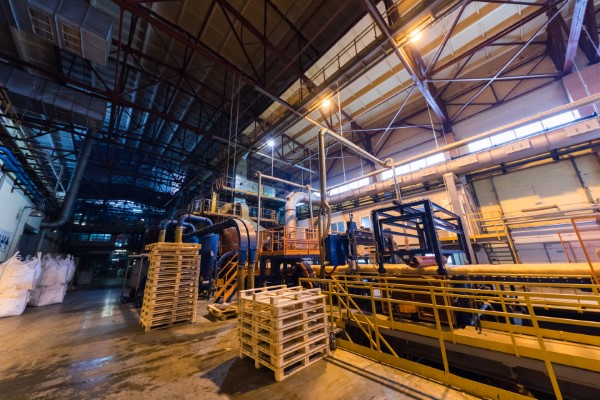 Fiberglass roving; Photograph of a factory.